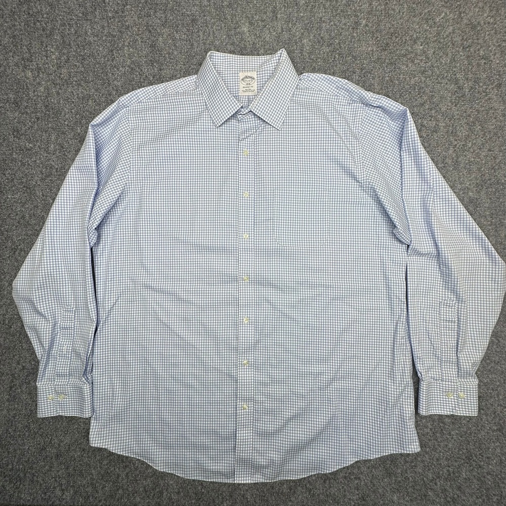 Brooks Brothers Shirt 17.5 36/37 Blue Gingham Regent Fit Non-Iron Supima Cotton